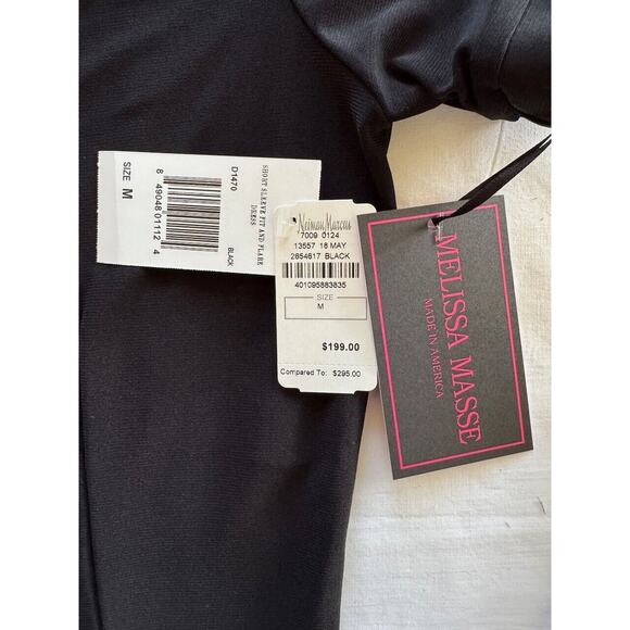 NTW Melissa Masse Made to Measure Short Sleeve Black Dress Sz M Fit and Flare - Picture 5 of 9